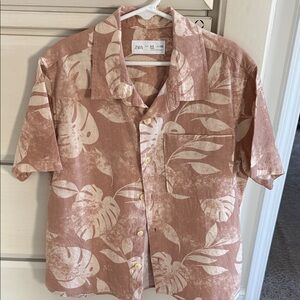 Zara boys Light Pink Leaf Print Shirt